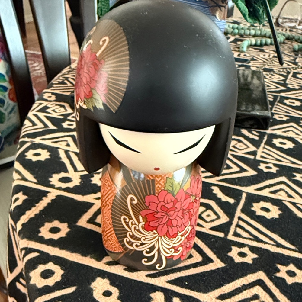 Elegant Floral Kokeshi Doll